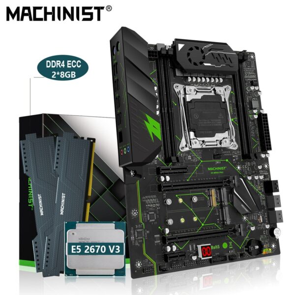 Kit de placa-mãe MACHINIST X99 com processador Xeon E5 2670 V3 CPU conjunto LGA 2011-3 16G(2*8) DDR4 ECC memória RAM SSD M.2 MR9A PRO